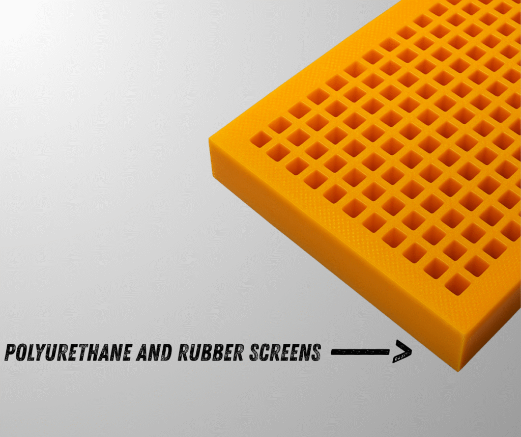Polyuthane and rubber screens for quarry equipment