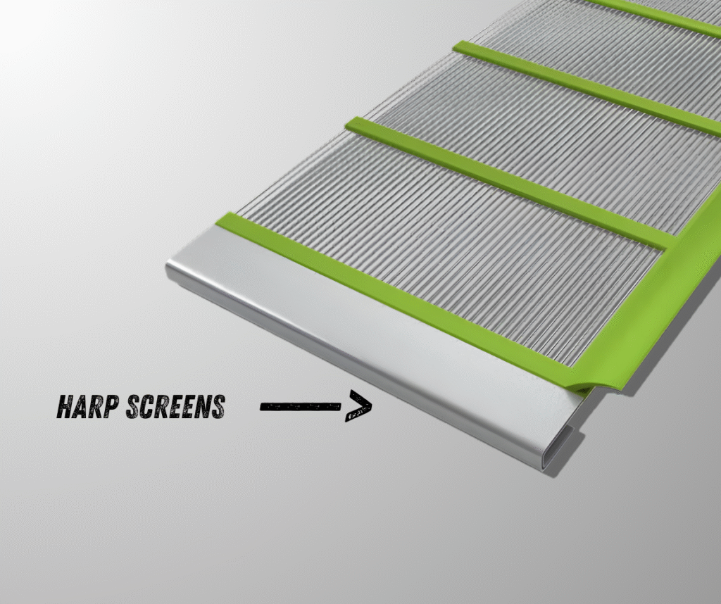 Harp screens for quarry equipment